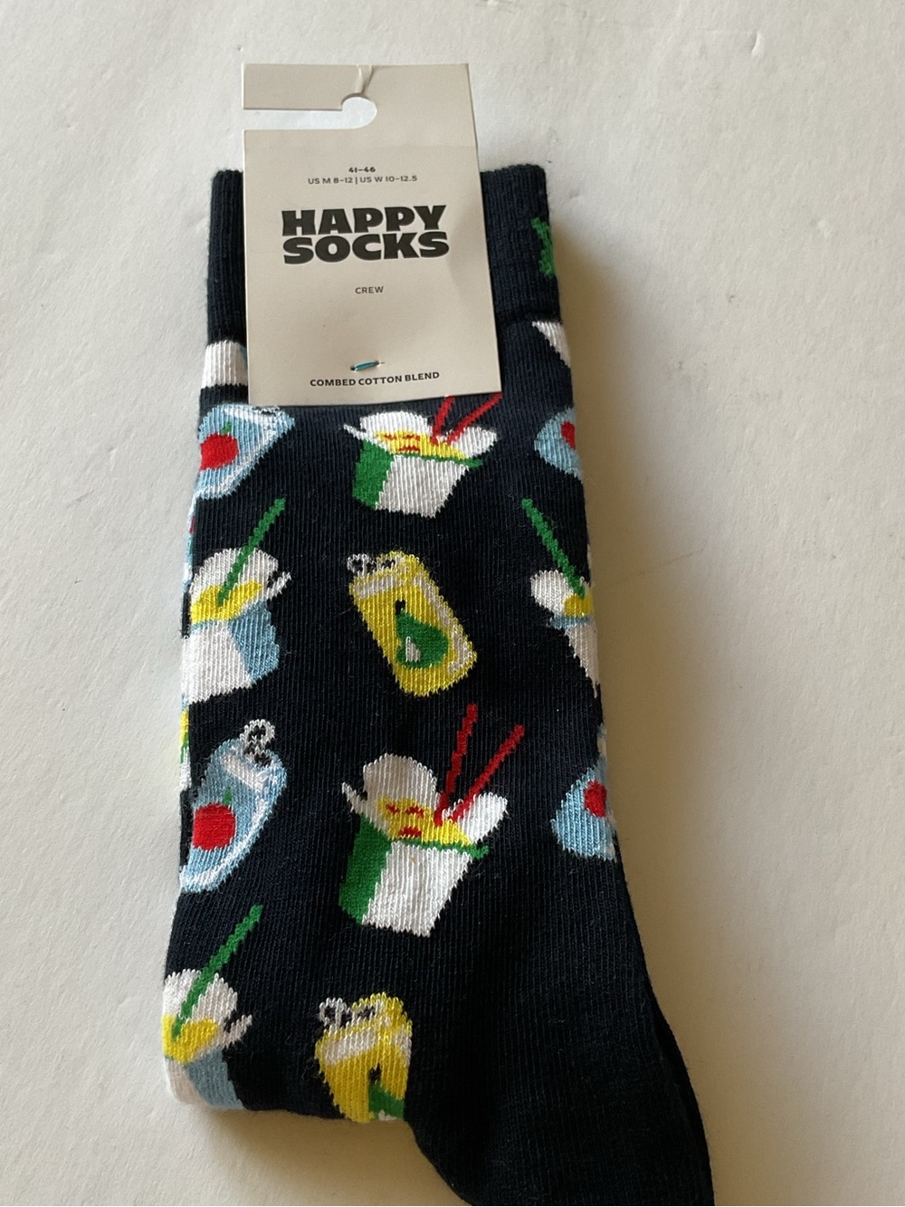 HAPPY SOCKS CHINESE TAKEOUT COTTON BLEND SOCKS NAVY MULTI OS NWT